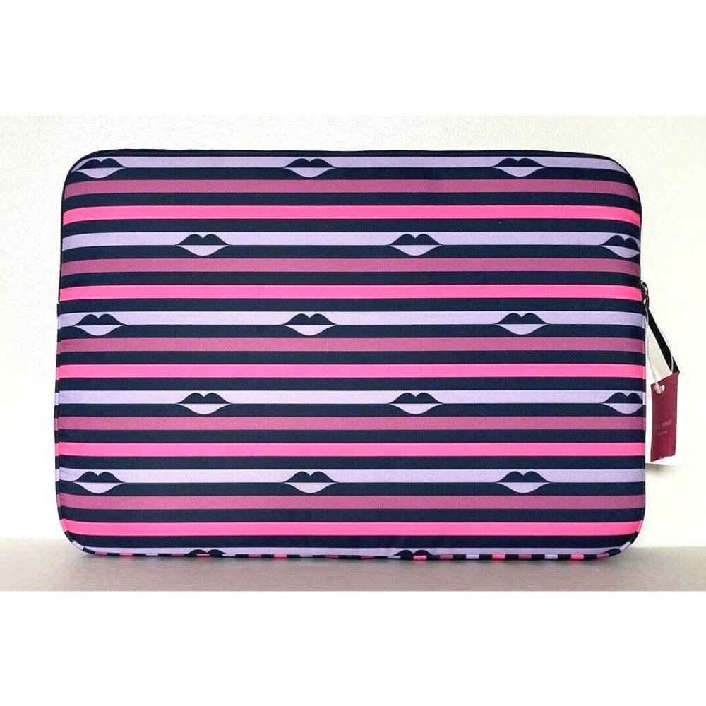 New Kate Spade Jae Lip Print Nylon Laptop case fit to 16" Pink Multi